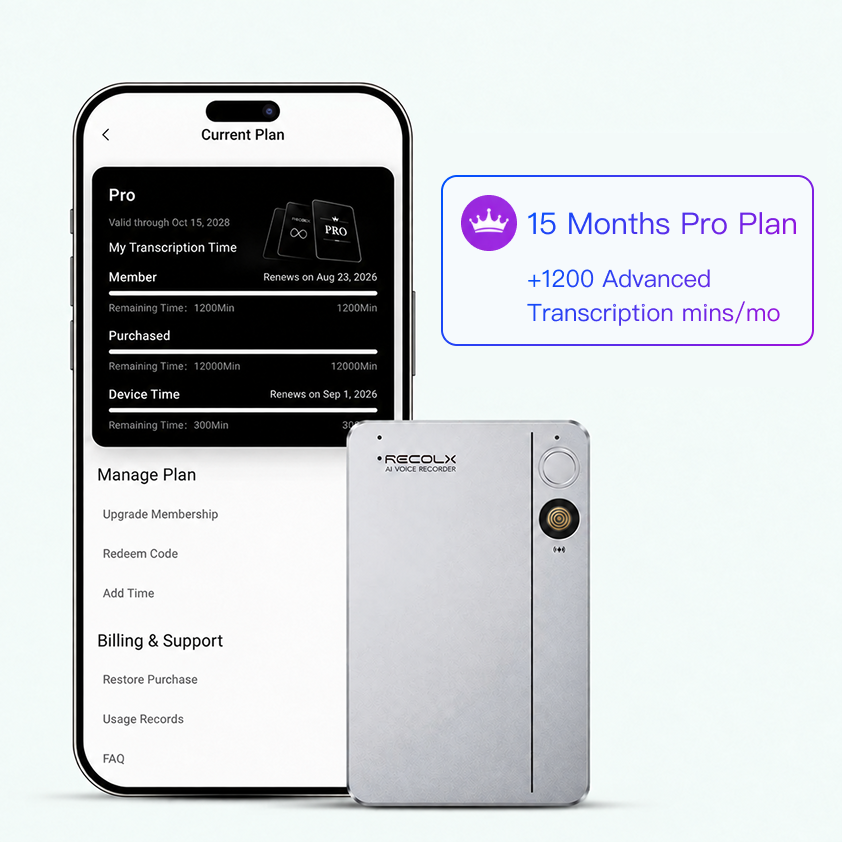 Recolx Tap™ AI Voice Recorder & AI Annual Pro Plan