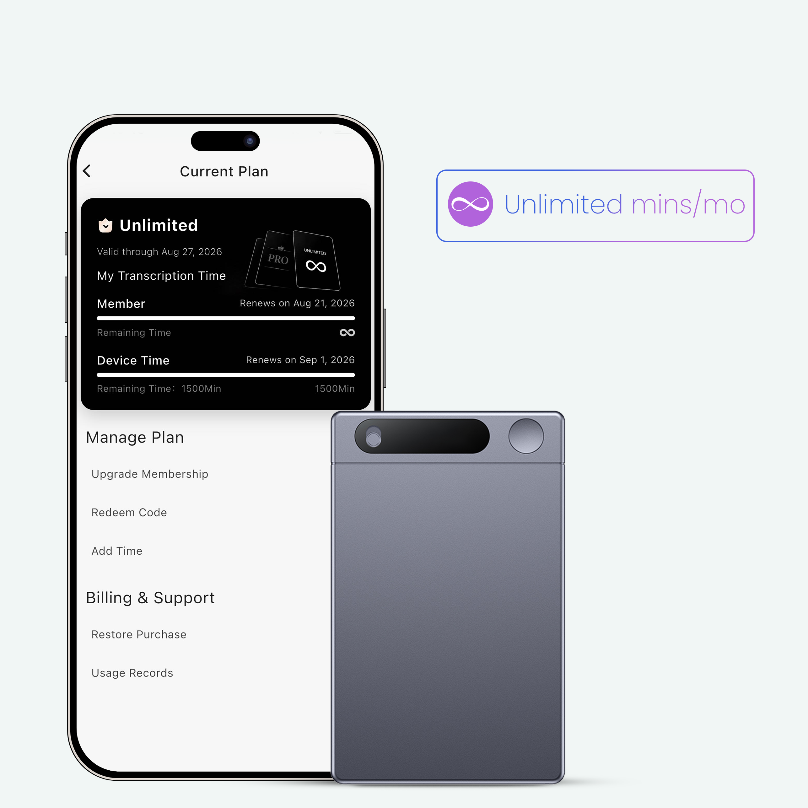 Recolx AI Voice Recorder M1 & AI Annual Unlimited Plan