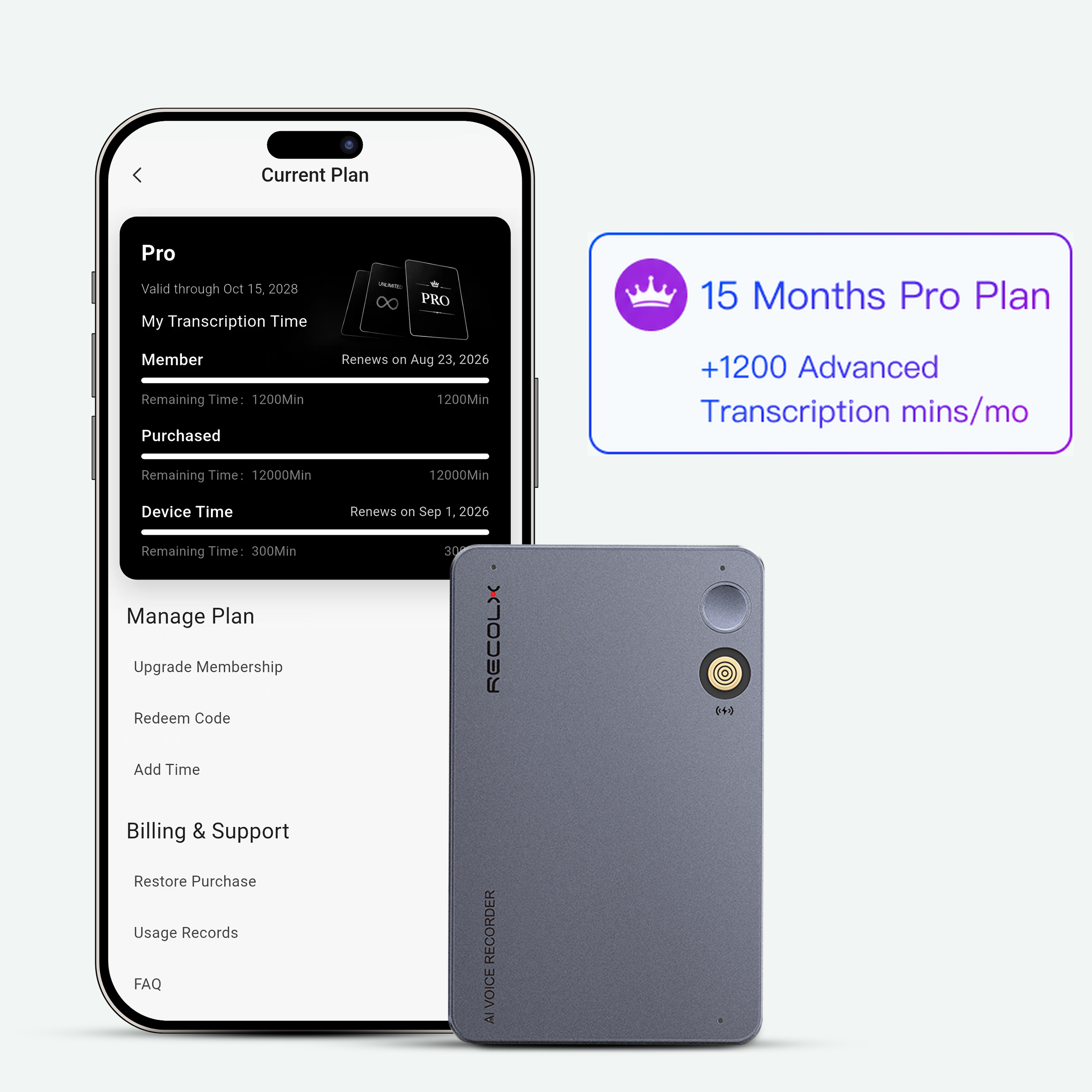 Recolx Tap™ Pro AI Voice Recorder & AI Annual Pro Plan